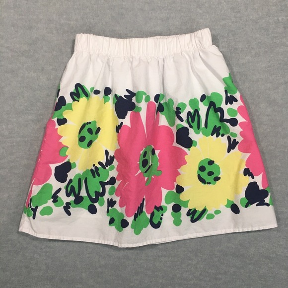 Lilly Pulitzer Dresses & Skirts - Lilly Pulitzer XS Short A-Line Skirt White Pull-On Large Print Pink Yellow Green